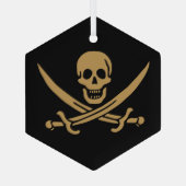 Aztec Gouden Schedel & Cutlass Piraat Calico Jack Glas Ornament (Achterkant)