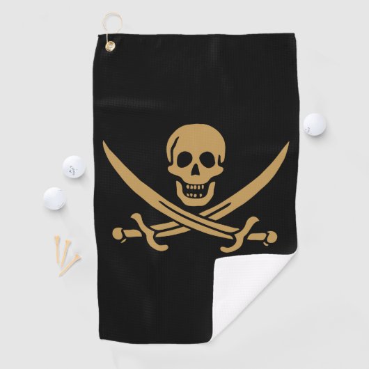 Aztec Gouden Schedel & Cutlass Piraat Calico Jack Golfhanddoek (Insitu)