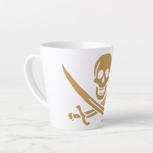 Aztec Gouden Schedel & Cutlass Piraat Calico Jack Latte Mok (Linkerhoek)