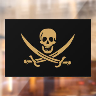 Aztec Gouden Schedel & Cutlass Piraat Calico Jack Raamsticker