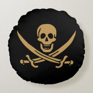 Aztec Gouden Schedel & Cutlass Piraat Calico Jack Rond Kussen