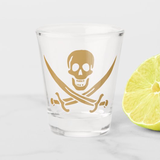 Aztec Gouden Schedel & Cutlass Piraat Calico Jack Shot Glas (Voorkant)