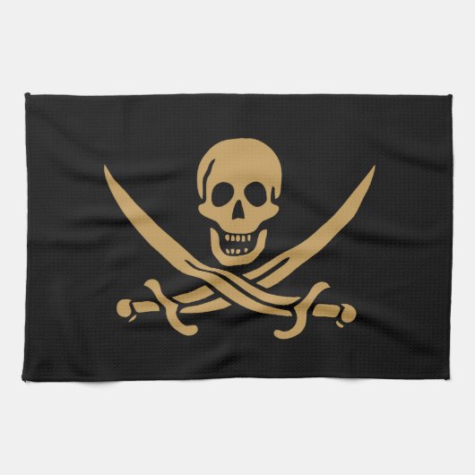 Aztec Gouden Schedel & Cutlass Piraat Calico Jack Theedoek (Horizontaal)