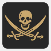 Aztec Gouden Schedel & Cutlass Piraat Calico Jack Vierkante Sticker (Voorkant)