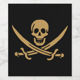 Aztec Gouden Schedel & Sabel Piraat Calico Jack Wijn Etiket