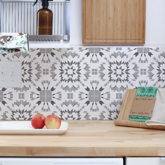 Aztec Gray White Geometric Ikat Boho Tribal Tegeltje