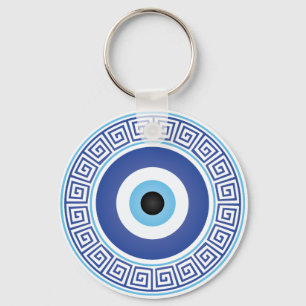 Aztec Grieks cirkelvormig naaldblauw Oogblauw Wit Sleutelhanger