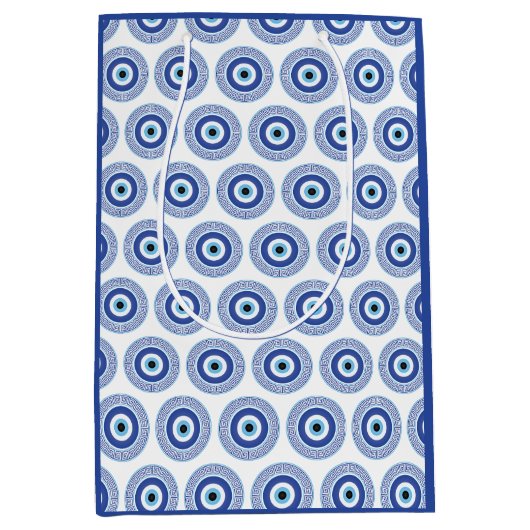 Aztec Grieks cirkelvormig naaldhoekspatroon blauw Medium Cadeauzakje (Voorkant)