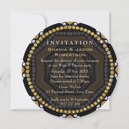 Aztec Hearts Gold Black Dinner Party invitations (Dos)