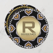 Aztec Hearts Gold Black Dinner Party invitations (Devant / Derrière)