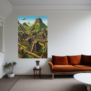 Aztec in de berg AI Art Poster