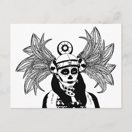 Aztec Indische dag van de dode skelet man kunst Briefkaart (Voorkant)