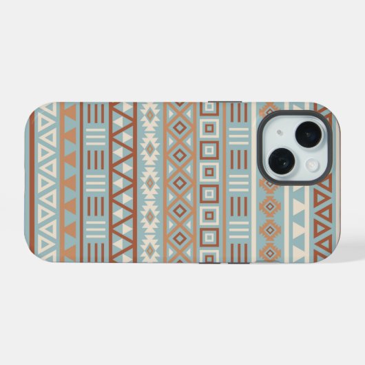 Aztec Influence Motif Crème Bleue Terracottas (Verso Horizontal)