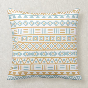 Aztec Influence Pattern Blue Gold White Kussen