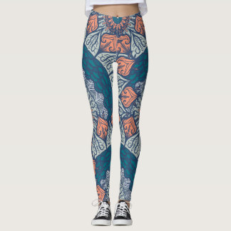 Aztec Mandala blauwgroen en oranje boho yoga leggi Leggings