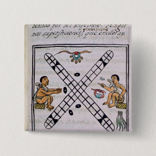 Aztec mannen gokken Patoli Vierkante Button 5,1 Cm