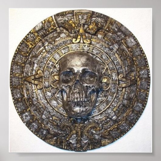 Aztec/Mayan Kalender Met Schedel Poster (Voorkant)