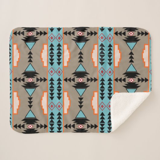 Aztec Mexican Geometric Pattern Sherpa Deken (Voorkant (horizontaal))