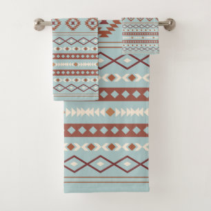 Aztec Mixed Motive Pattern Rusts Cream Blue Bad Handdoek