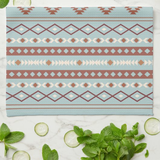 Aztec Mixed Motive Pattern Rusts Cream Blue Theedoek (Gevouwen)