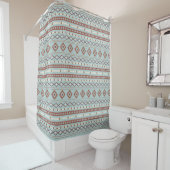 Aztec Mixed Motive RPT Pattern Rusts Cream Blue Douchegordijn (In situ)