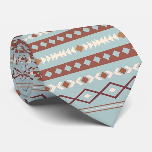 Aztec Mixed Motive RPT Pattern Rusts Cream Blue Stropdas (Opgerold)