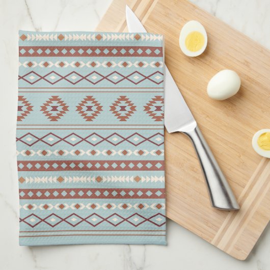 Aztec Mixed Motive RPT Pattern Rusts Cream Blue Theedoek (Quarter Fold)
