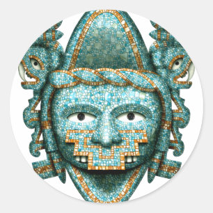 Aztec Mosaic Quetzalcoatl Masker Ronde Sticker