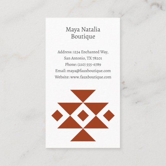 Aztec Motif Boho Boutique Salon Carte de visite (Dos)