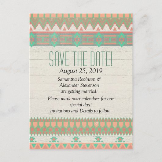 Aztec Native Pastel Peach/Aqua Save the Date Aankondigingskaart (Voorkant)