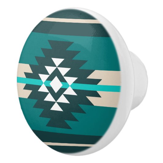 Aztec-ontwerp in turkooiskleur keramische knop (Rechts)