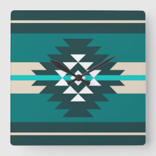 Aztec-ontwerp in turkooiskleur vierkante klok