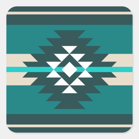 Aztec-ontwerp in turkooiskleur vierkante sticker (Voorkant)