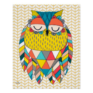 Aztec Owl Tribal Bird Patterned Bold Illustration Perfect Poster