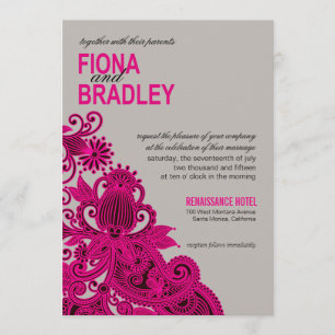 Aztec Paisley Wedding fuschia gray Kaart