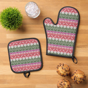 Aztec-patroon, strepen / ovenwant & pannenlap set