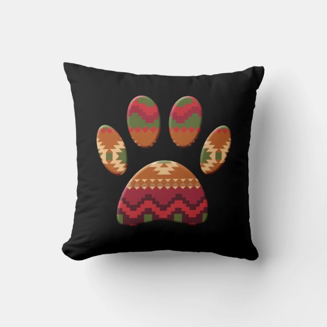 Aztec Pattern Dog Paw Kussen (Voorkant)