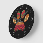 Aztec Pattern Dog Paw Ronde Klok (Hoek)