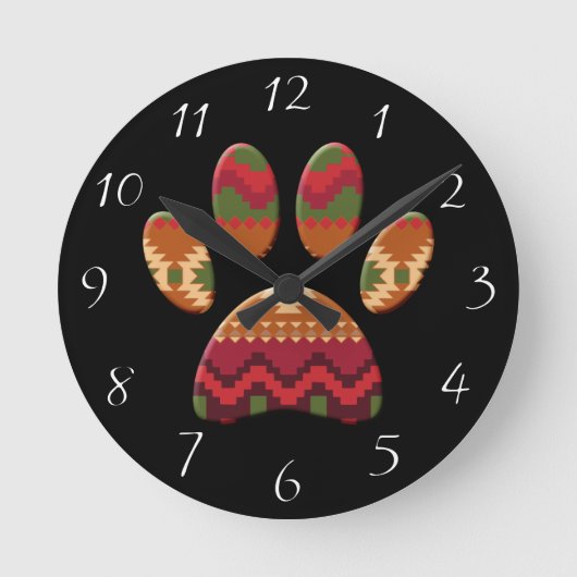 Aztec Pattern Dog Paw Ronde Klok (Voorkant)