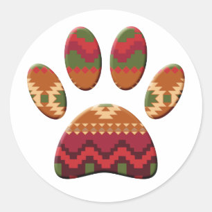 Aztec Pattern Dog Paw Ronde Sticker