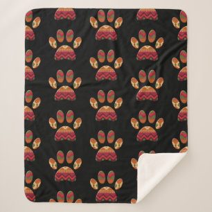 Aztec Pattern Dog Paw Sherpa Deken