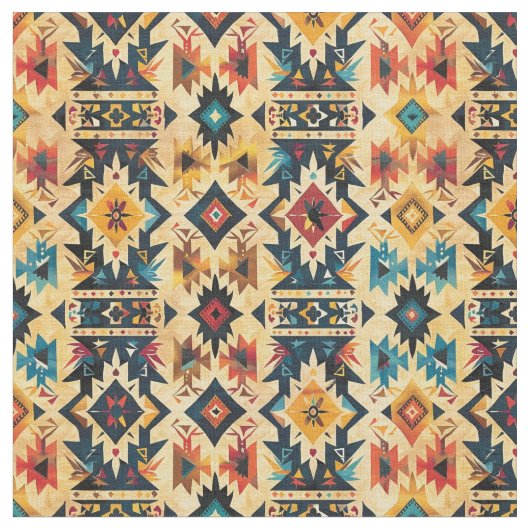 Aztec Pattern-Vibrant Tribal Geometric Stof (Close Up)