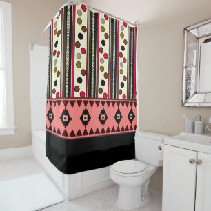 Aztec pokeadots noirs douche rideau