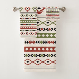 Aztec Rust Green Black Cream Mixed Motifs Pattern Bad Handdoek