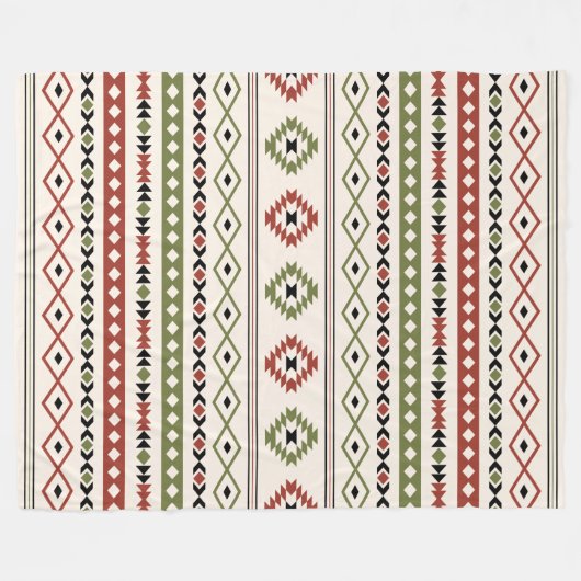 Aztec Rust Green Black Cream Mixed Motifs Pattern Fleece Deken (Voorkant (Horizontaal))