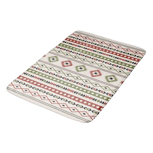 Aztec Rust Green Blk Crm Mixed Motifs (V) Pattern Badmat (Gekanteld)