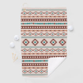 Aztec Rusts Blauwgroen Cream Mixed Motifs Pattern Golfhanddoek (Insitu)
