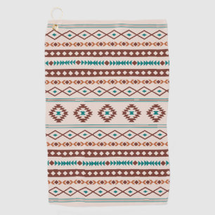 Aztec Rusts Blauwgroen Cream Mixed Motifs Pattern Golfhanddoek