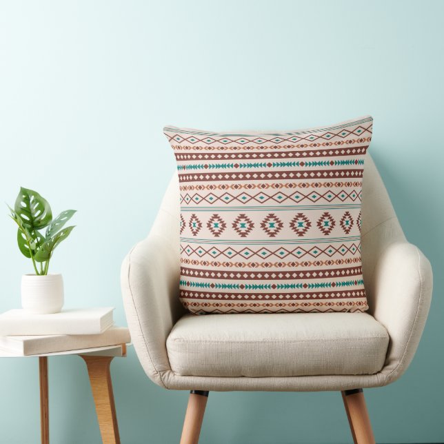 Aztec Rusts Blauwgroen Cream Mixed Motifs Pattern Kussen (Stoel)