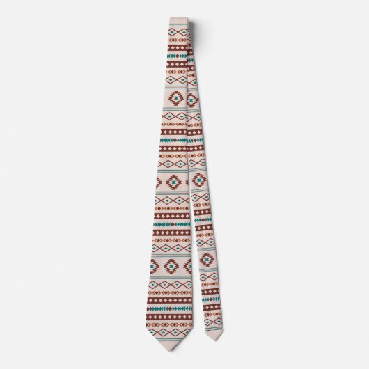 Aztec Rusts Blauwgroen Cream Mixed Motifs Pattern Stropdas (Voorkant)